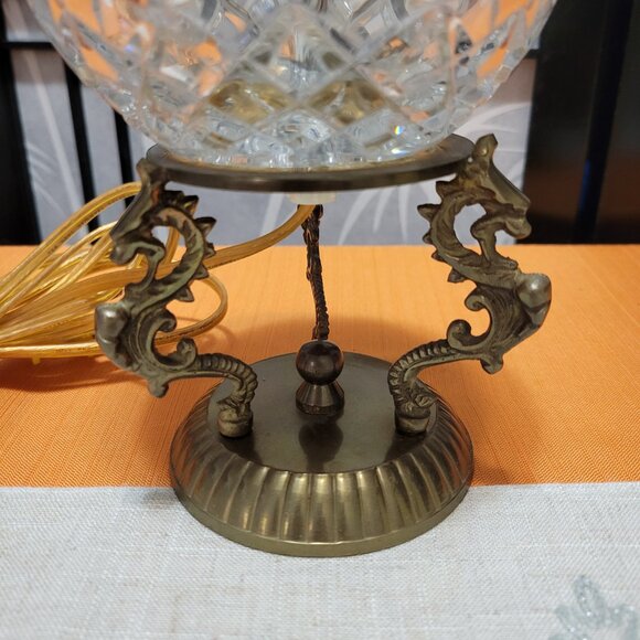 Vintage 80's Cut Crystal Accent Table Lamp w/ Stylized Brass Dragon Base - Picture 3 of 3